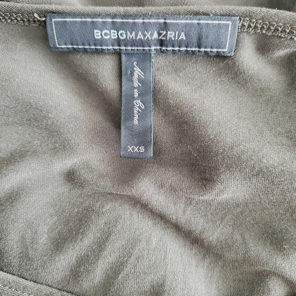 BCBGMaxazria Lane Contrast Parfait Top Chiffon Hem Dark Olive Green - Picture 3 of 5